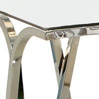 Modern End Table with Glass Top and Curved Chrome Legs, Silver and Clear - BM208009