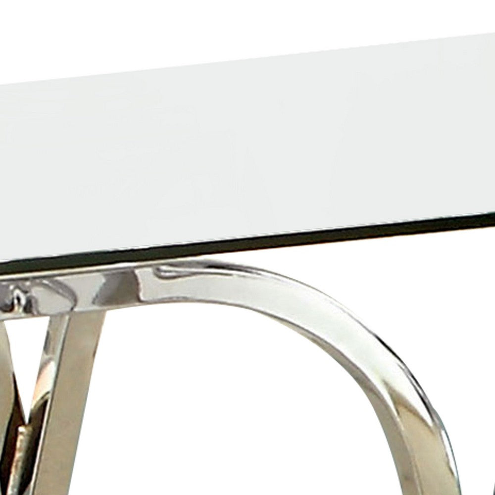 Modern End Table with Glass Top and Curved Chrome Legs, Silver and Clear - BM208009