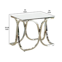 Modern End Table with Glass Top and Curved Chrome Legs, Silver and Clear - BM208009