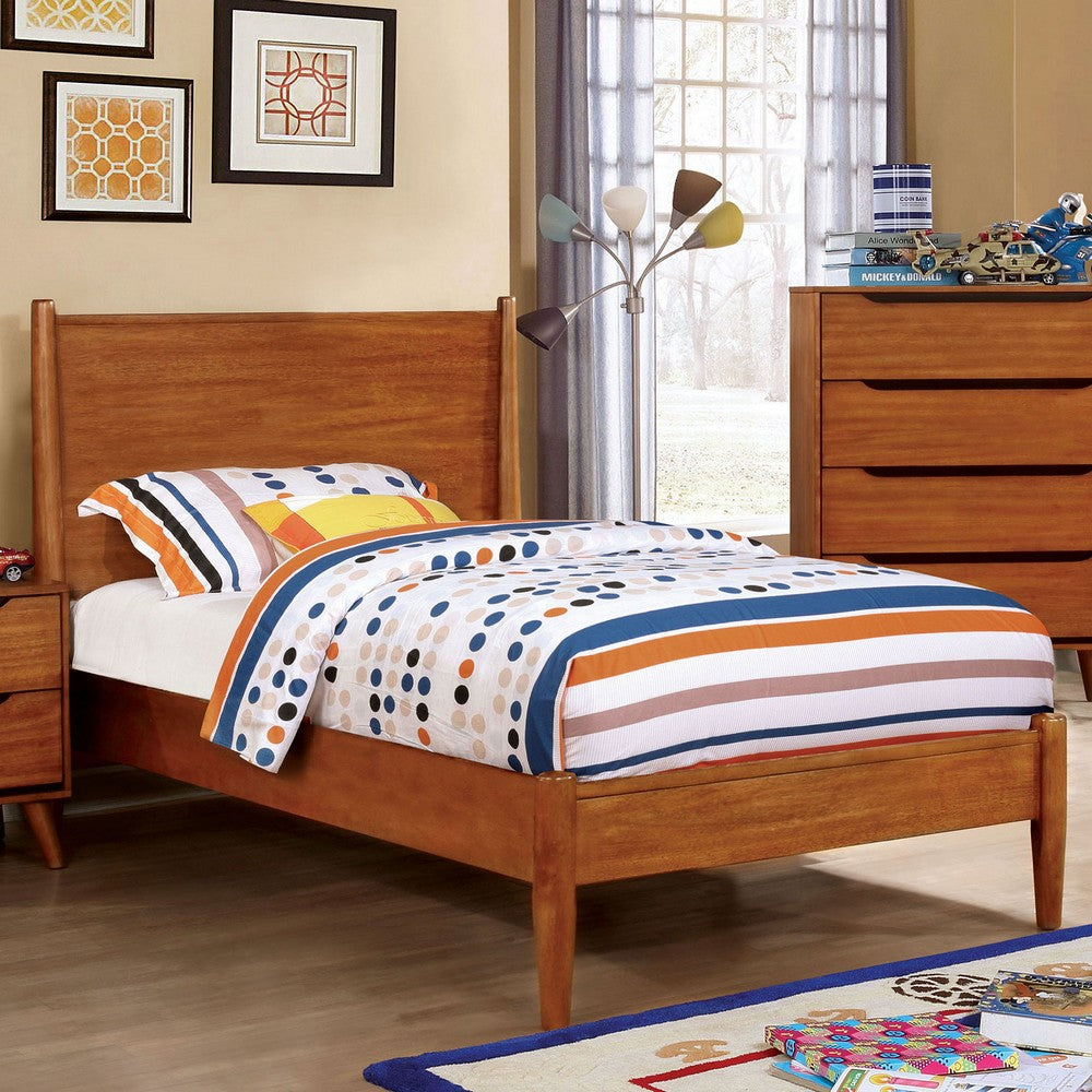 Wooden Transitional Twin Bed With Round Tapered Legs, Oak Brown - BM208019