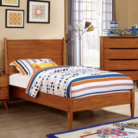 Wooden Transitional Twin Bed With Round Tapered Legs, Oak Brown - BM208019