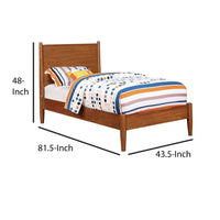 Wooden Transitional Twin Bed With Round Tapered Legs, Oak Brown - BM208019