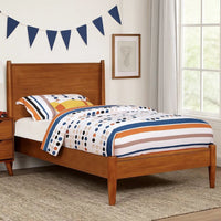 Wooden Transitional Twin Bed With Round Tapered Legs, Oak Brown - BM208019