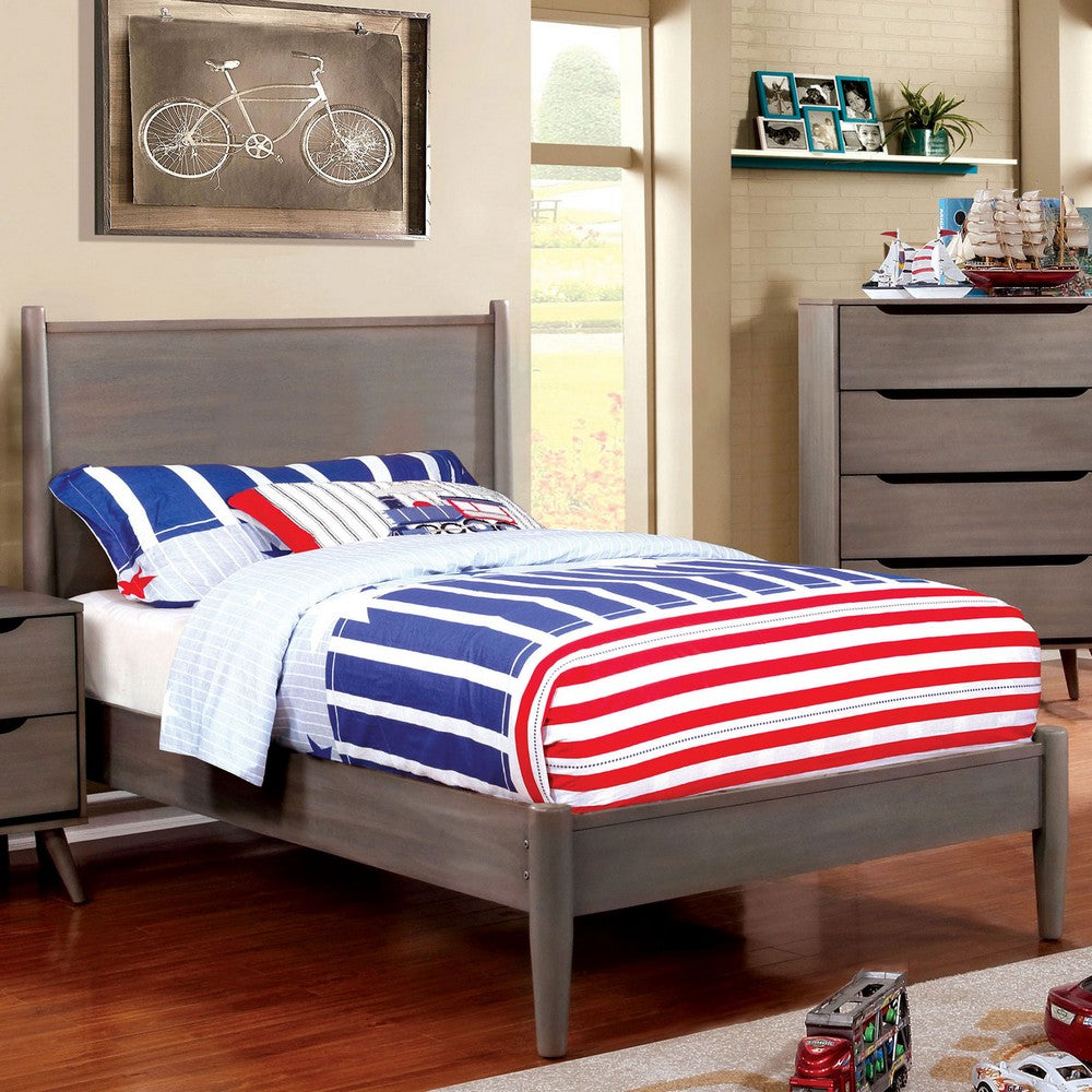 Wooden Transitional Twin Bed With Round Tapered Legs, Gray - BM208021