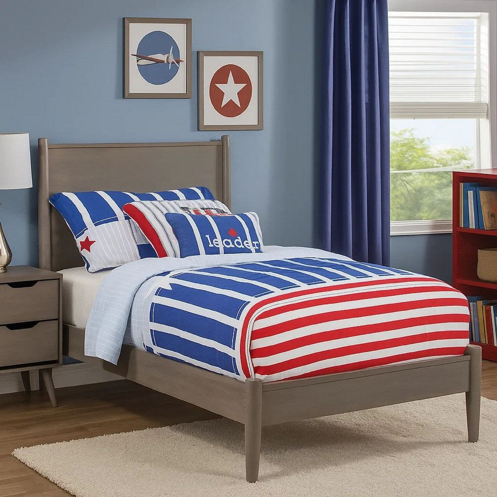 Wooden Transitional Twin Bed With Round Tapered Legs, Gray - BM208021