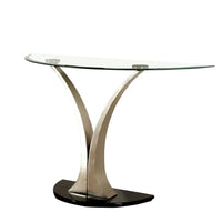 Sofa Table with Curved V Base and Semi Circular Glass Top, Silver - BM208030