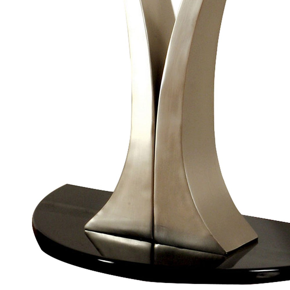 Sofa Table with Curved V Base and Semi Circular Glass Top, Silver - BM208030