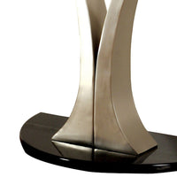Sofa Table with Curved V Base and Semi Circular Glass Top, Silver - BM208030