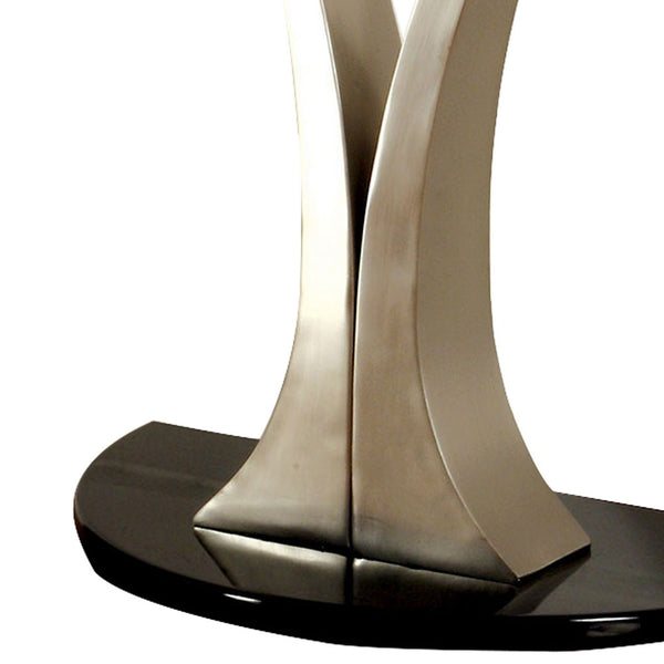 Sofa Table with Curved V Base and Semi Circular Glass Top, Silver - BM208030