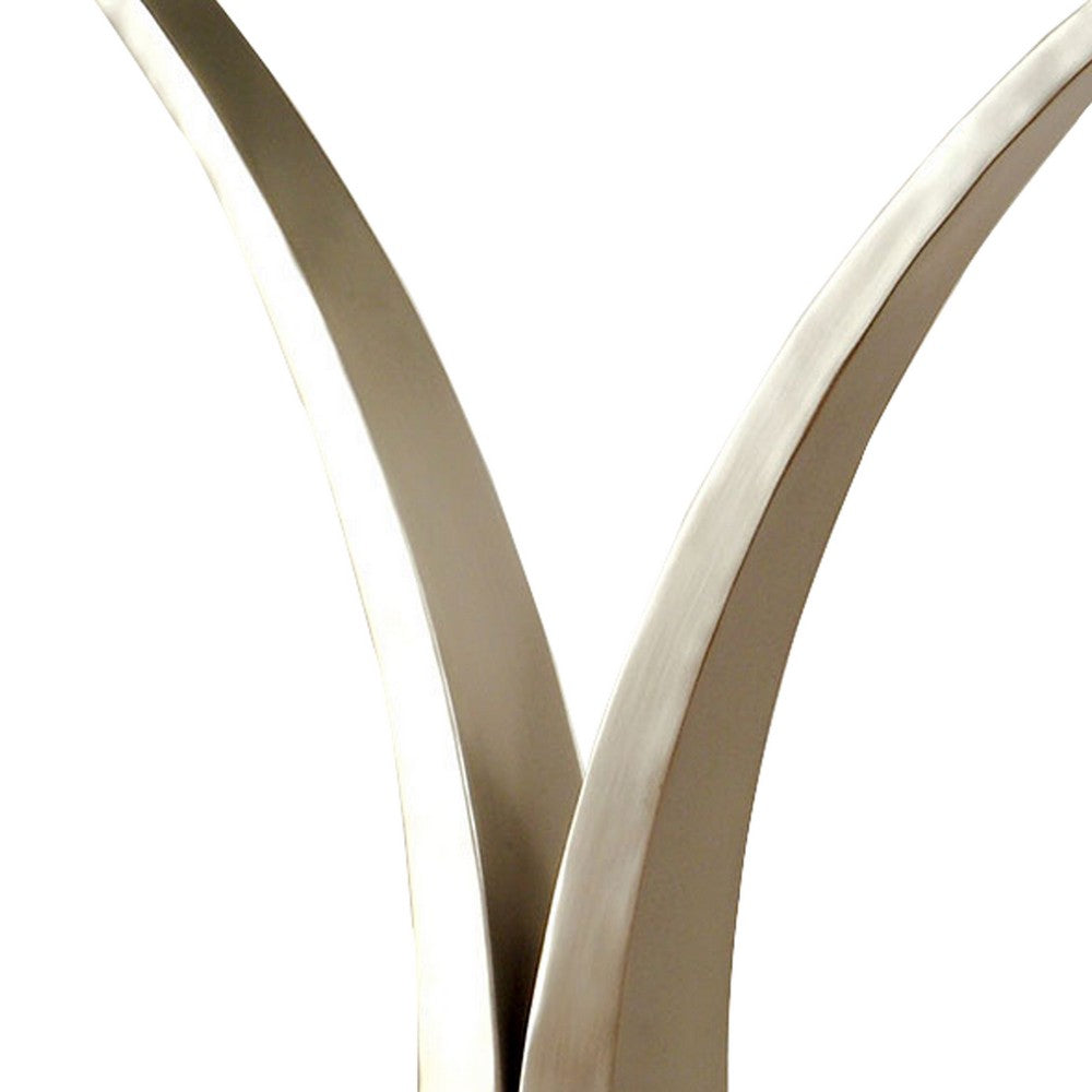 Sofa Table with Curved V Base and Semi Circular Glass Top, Silver - BM208030