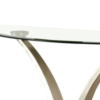 Sofa Table with Curved V Base and Semi Circular Glass Top, Silver - BM208030