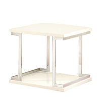 Contemporary End Table with C Shaped Metal Frame, Silver and White - BM208032