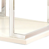 Contemporary End Table with C Shaped Metal Frame, Silver and White - BM208032
