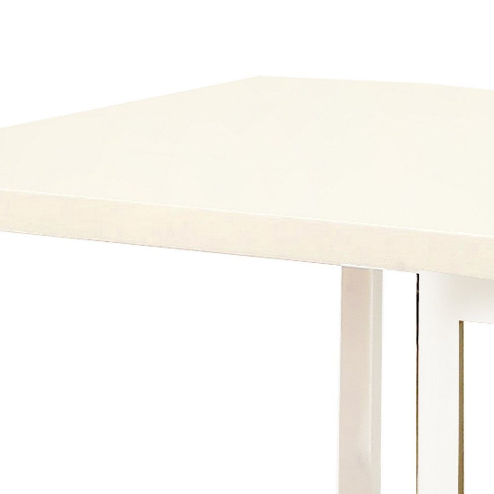 Contemporary End Table with C Shaped Metal Frame, Silver and White - BM208032