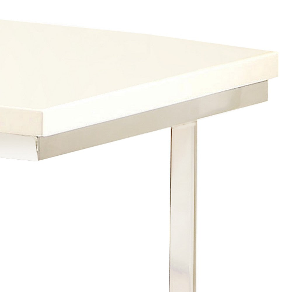 Contemporary End Table with C Shaped Metal Frame, Silver and White - BM208032