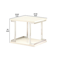 Contemporary End Table with C Shaped Metal Frame, Silver and White - BM208032