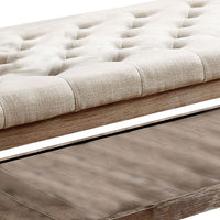 Button Tufted Fabric Upholstered Bench with Bottom Shelf in Beige and Brown - BM208033