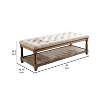 Button Tufted Fabric Upholstered Bench with Bottom Shelf in Beige and Brown - BM208033