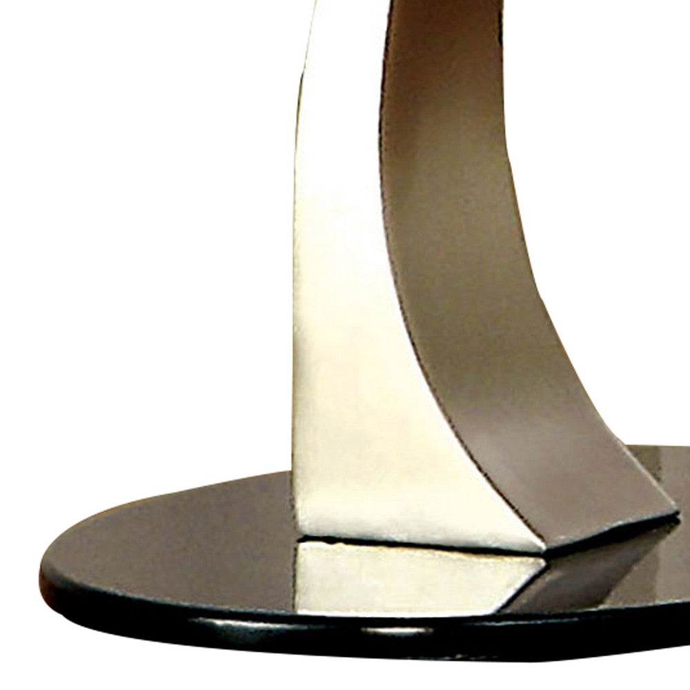 Round Glass Top End Table with Curved Pedestal Base, Black and Silver - BM208057