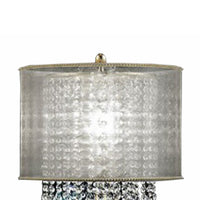 Table Lamp with Hanging Crystal Droplets and White Drum Shade, Gold - BM208061