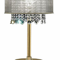 Table Lamp with Hanging Crystal Droplets and White Drum Shade, Gold - BM208061
