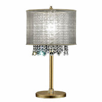 Table Lamp with Hanging Crystal Droplets and White Drum Shade, Gold - BM208061