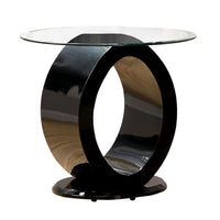 Contemporary Tempered Glass Top End Table with O Shape Base, Black - BM208087