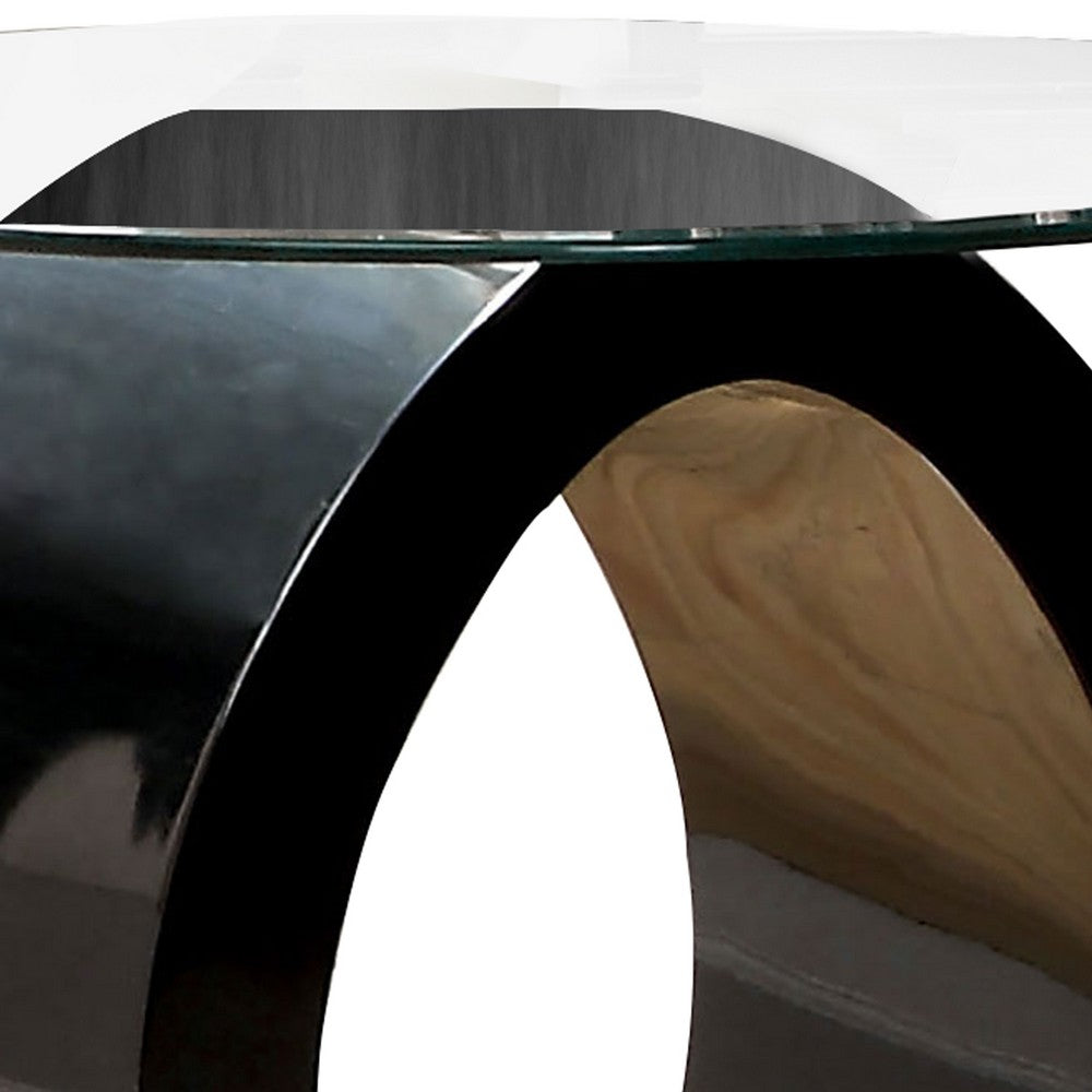 Contemporary Tempered Glass Top End Table with O Shape Base, Black - BM208087