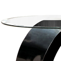 Contemporary Tempered Glass Top End Table with O Shape Base, Black - BM208087