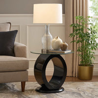 Contemporary Tempered Glass Top End Table with O Shape Base, Black - BM208087