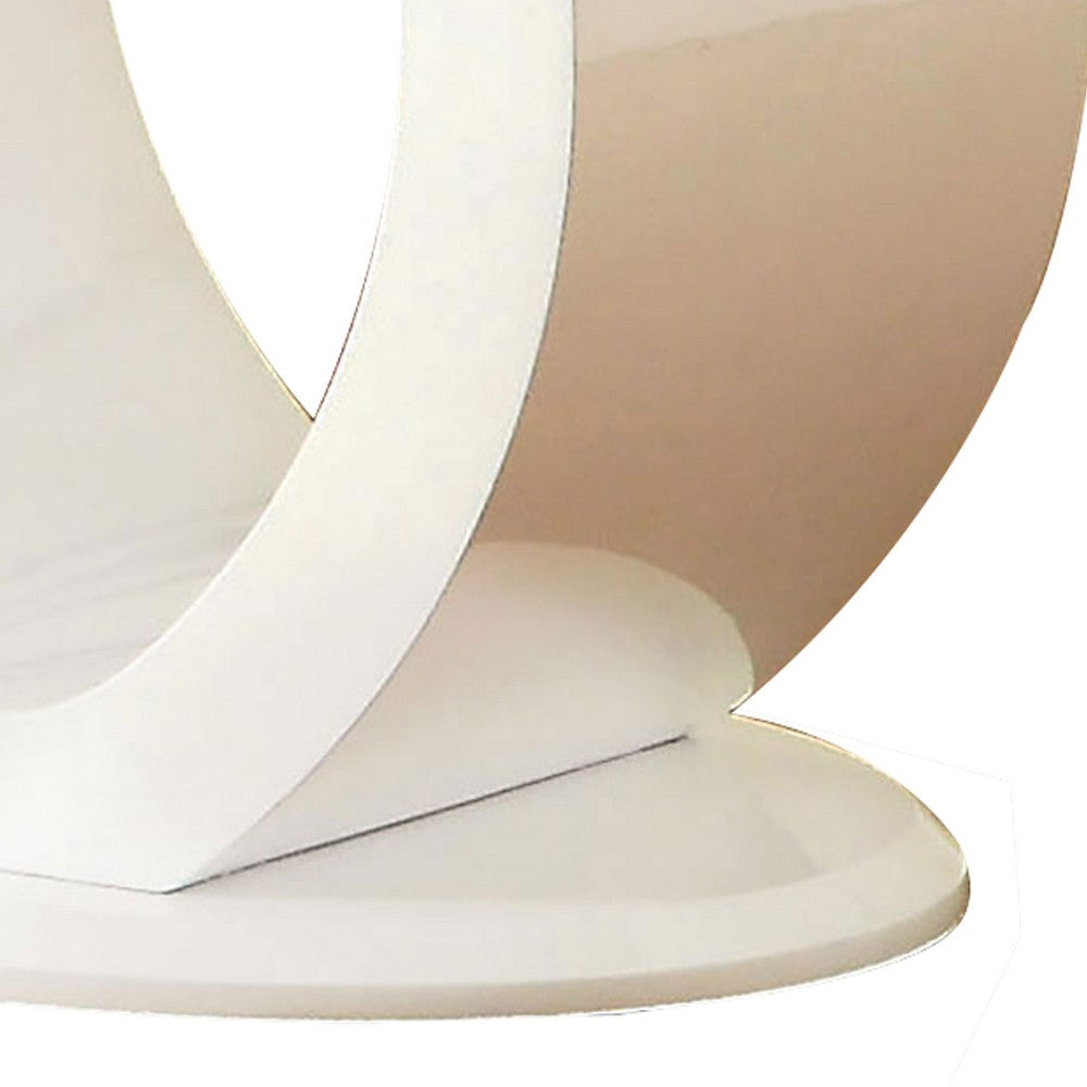 Contemporary Tempered Glass Top End Table with O Shape Base, White - BM208088