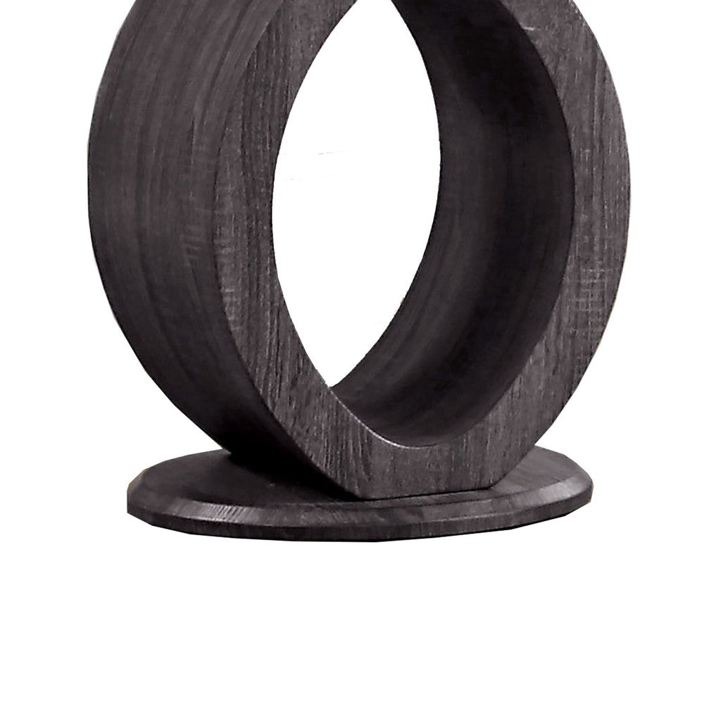 Tempered Glass Top End Table with O Shape Wooden Shape Base, Gray - BM208094