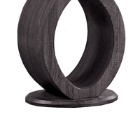 Tempered Glass Top End Table with O Shape Wooden Shape Base, Gray - BM208094