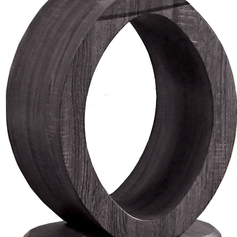 Tempered Glass Top End Table with O Shape Wooden Shape Base, Gray - BM208094