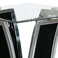 Chrome Trim Flared Base End Table with Glass Top, Black and Silver - BM208097
