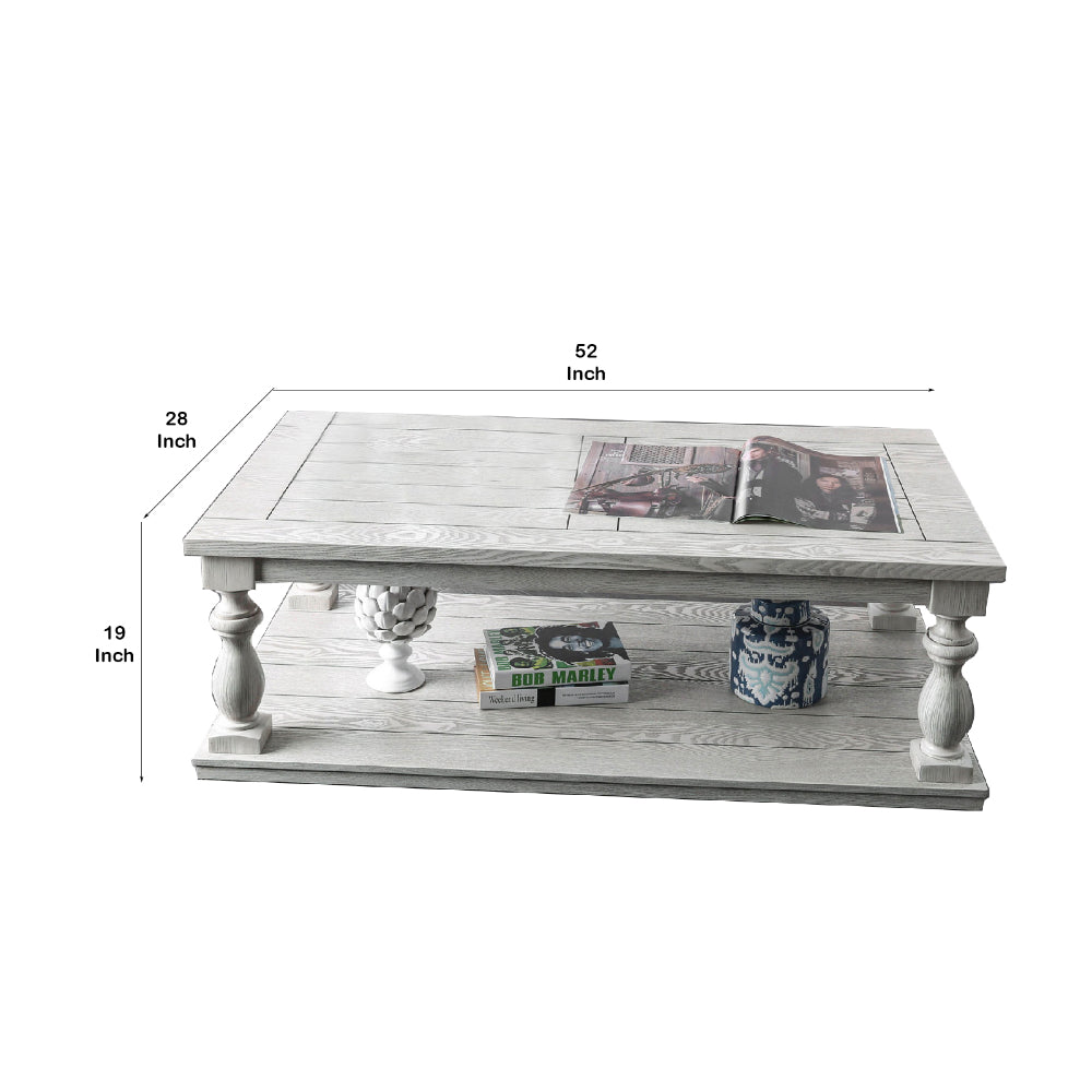 Plank Top Coffee Table with Open Shelf and Turned Legs in Antique White - BM208126