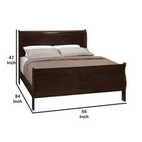 Traditional Style Wooden Full Size Bed with Curved Headboard, Brown