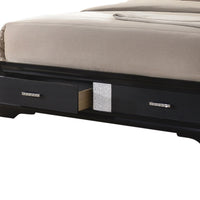 Transitional 2 Drawer Wooden Queen Size Bed with Glitter Stripe, Black