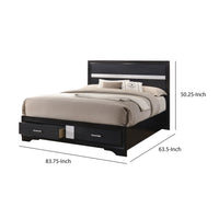 Transitional 2 Drawer Wooden Queen Size Bed with Glitter Stripe, Black