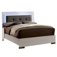 Contemporary Full Bed with LED Trim and Lacquer Coating, White and Gray - BM208951