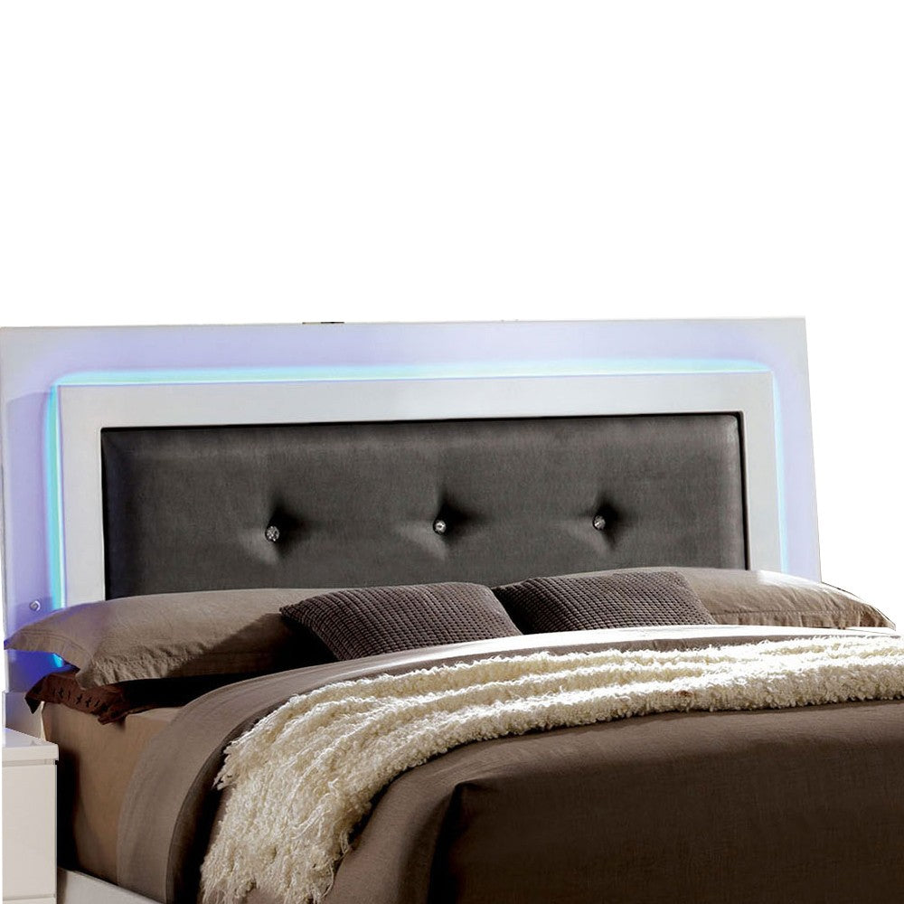 Contemporary Full Bed with LED Trim and Lacquer Coating, White and Gray - BM208951