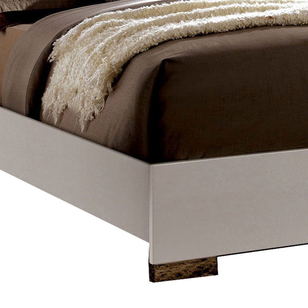 Contemporary Full Bed with LED Trim and Lacquer Coating, White and Gray - BM208951