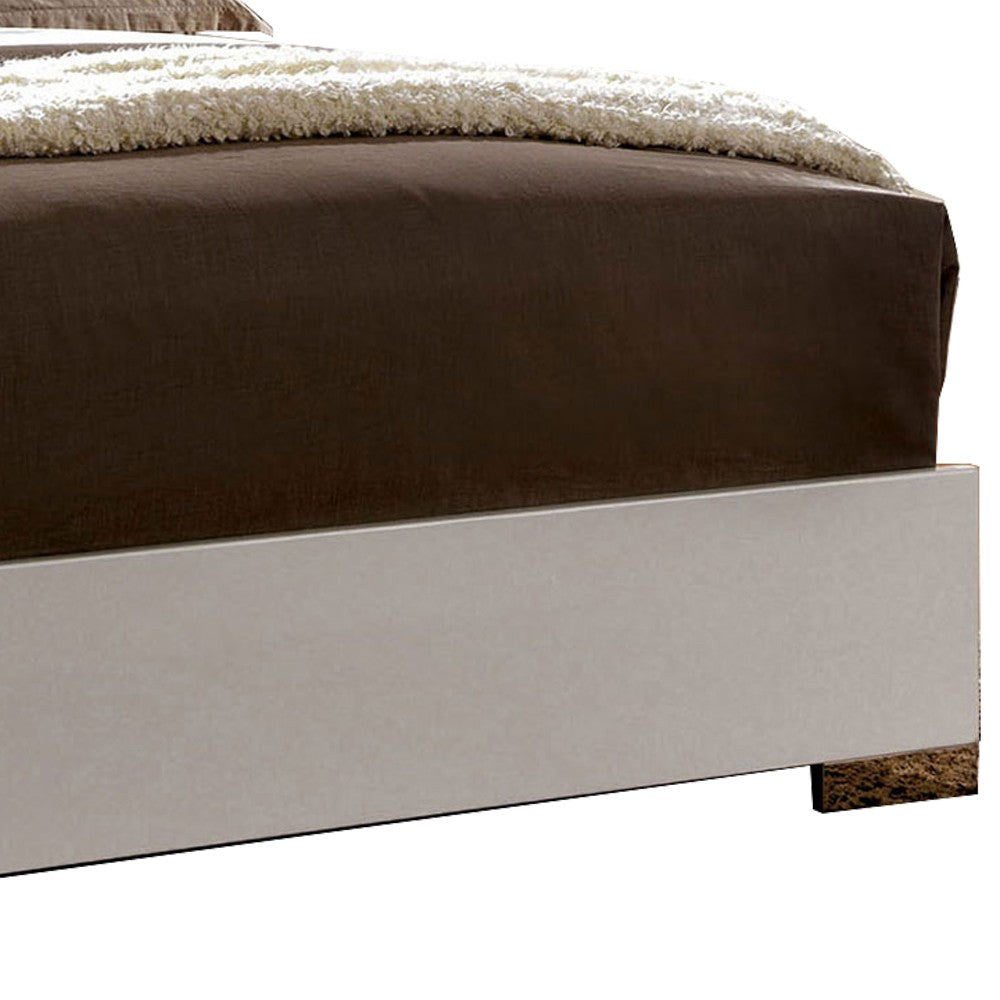 Contemporary Full Bed with LED Trim and Lacquer Coating, White and Gray - BM208951