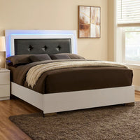 Contemporary Full Bed with LED Trim and Lacquer Coating, White and Gray - BM208951