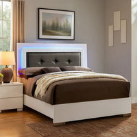 Contemporary Full Bed with LED Trim and Lacquer Coating, White and Gray - BM208951