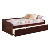 Transitional Wooden Trundle Bed with Bottom Pull Out Bedding, Brown - BM208957