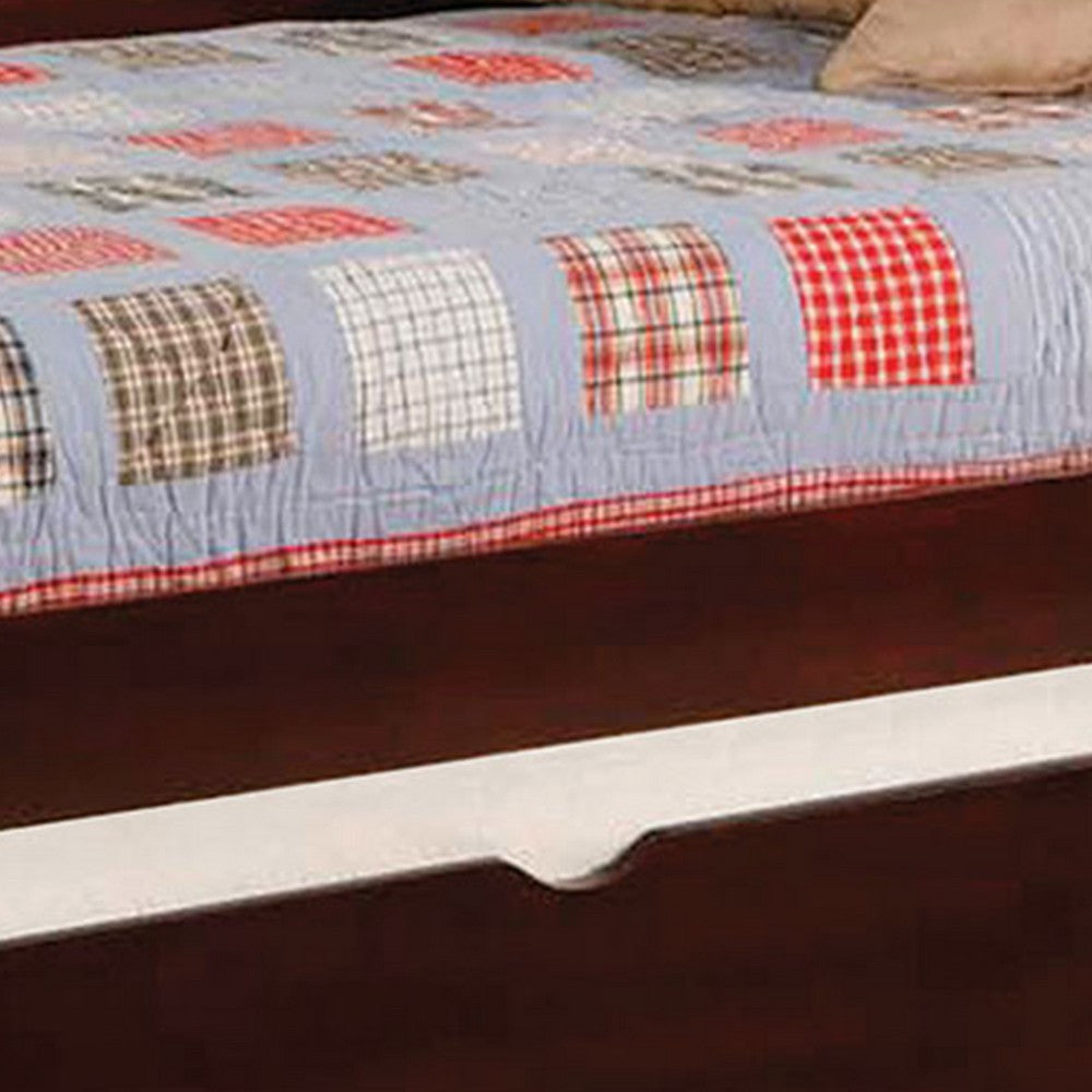 Transitional Wooden Trundle Bed with Bottom Pull Out Bedding, Brown - BM208957