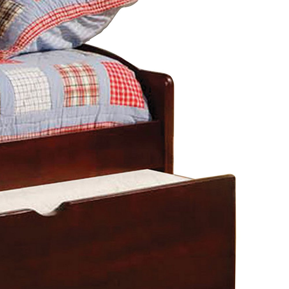 Transitional Wooden Trundle Bed with Bottom Pull Out Bedding, Brown - BM208957