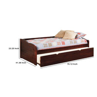 Transitional Wooden Trundle Bed with Bottom Pull Out Bedding, Brown - BM208957