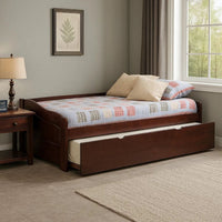 Transitional Wooden Trundle Bed with Bottom Pull Out Bedding, Brown - BM208957